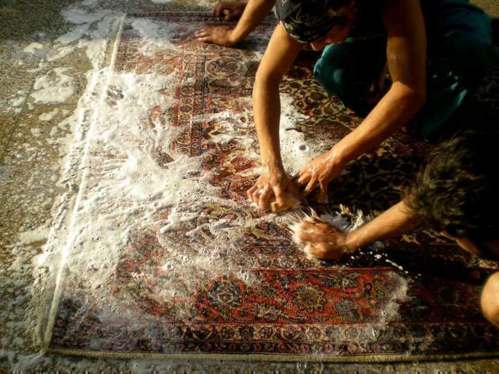 Hand washing a rug